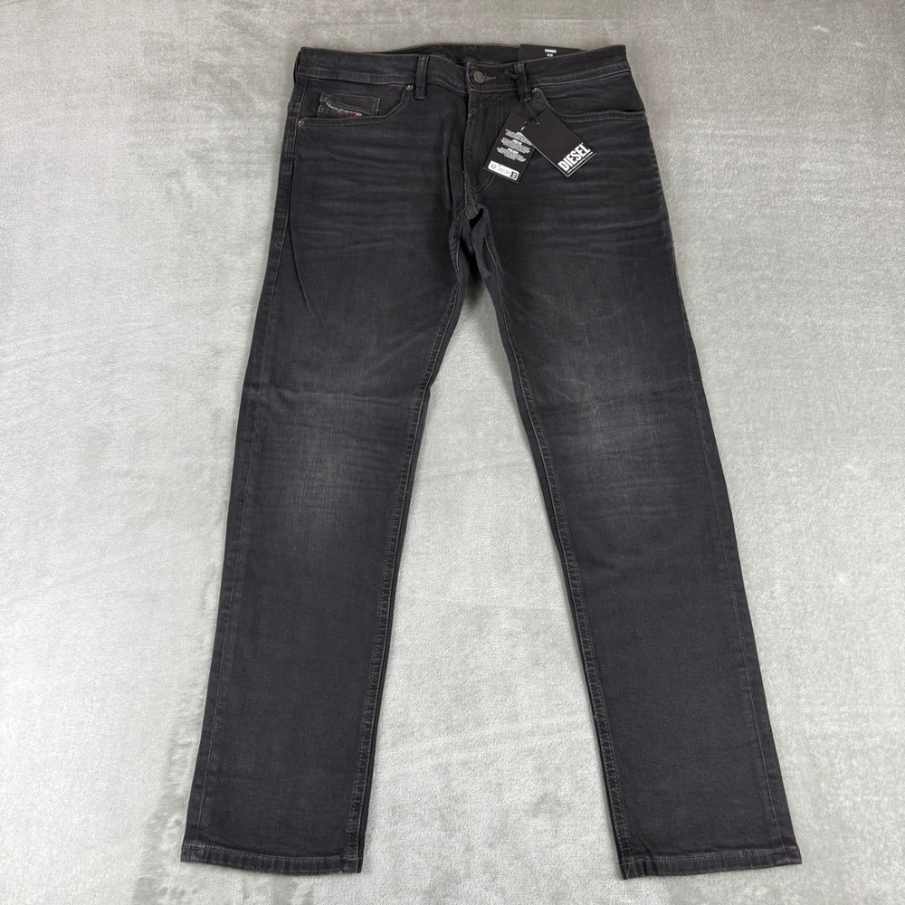 Diesel Thommer Slim Jeans Mens 33x32 Black Denim Stretch Straight $195 New NWT